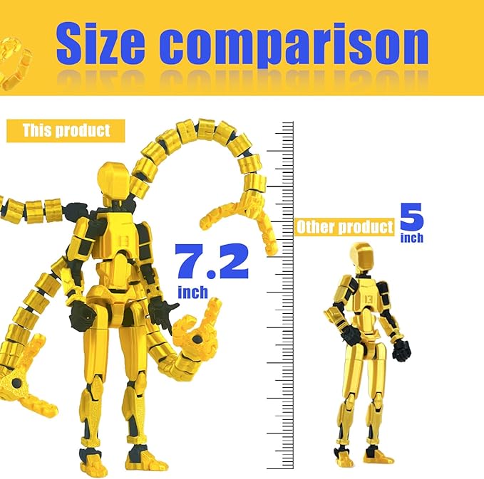 Already Assembled T13 Action Figure Accessories,T13 Multi-Jointed Movable,for Collectors Desktop Decorations t-13 Movability 3D Printed Toys (Golden, 7.2 Inch)