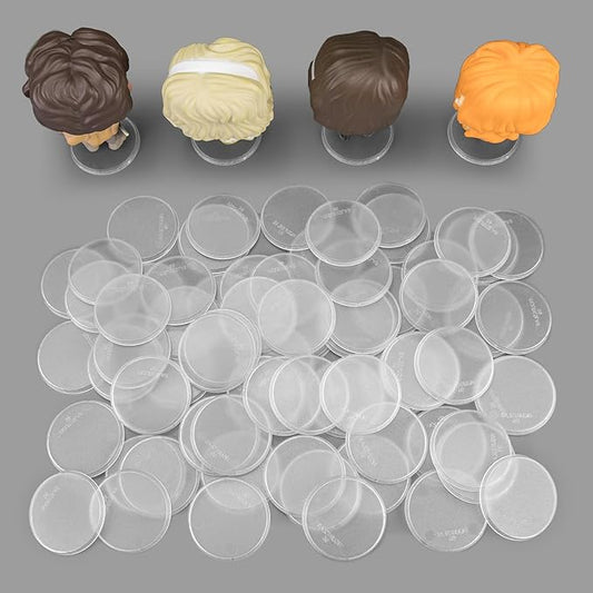 60PCS Figure Stand Base with 120PCS Adhesive for Fuko Pop, 1.97 Inch Clear Round Plastic Bases No Peg, Doll Model Storage Organizer Display Holder Accessories for Action Figures