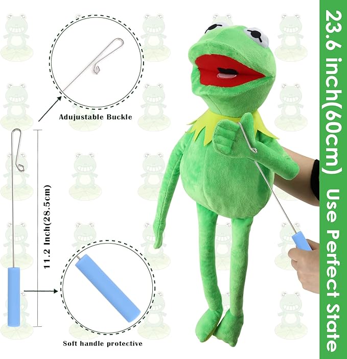 Kermit The Frog with Control Rod Metal Puppets Set,The Muppets Show, Puppet Theatre,Soft Plush Frog Puppets Suitable for Kids Role Play Toy - 24 Inches,3 Years +