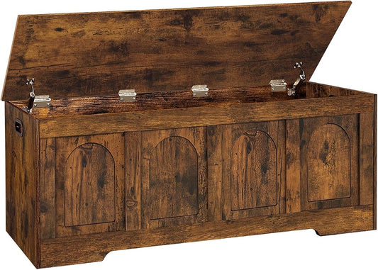 Storage Chest, Wooden Toy Box, Rustic Brown 50.0" L | Extra Large Storage Bench, 2 Soft-close Hinges, Finger-safe Flip-Top Lid, Easy Assembly, Farmhouse Trunk, Living Room/Bedroom