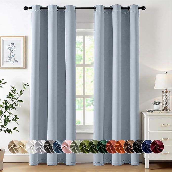 MIULEE Blackout Curtains for Bedroom 2 Panels 40 x 84 Inch Long Light Blue | Thermal Insulated, Living Room Darkening Grommet Drapes, Noise Reducing, Light Blocking Window Treatments