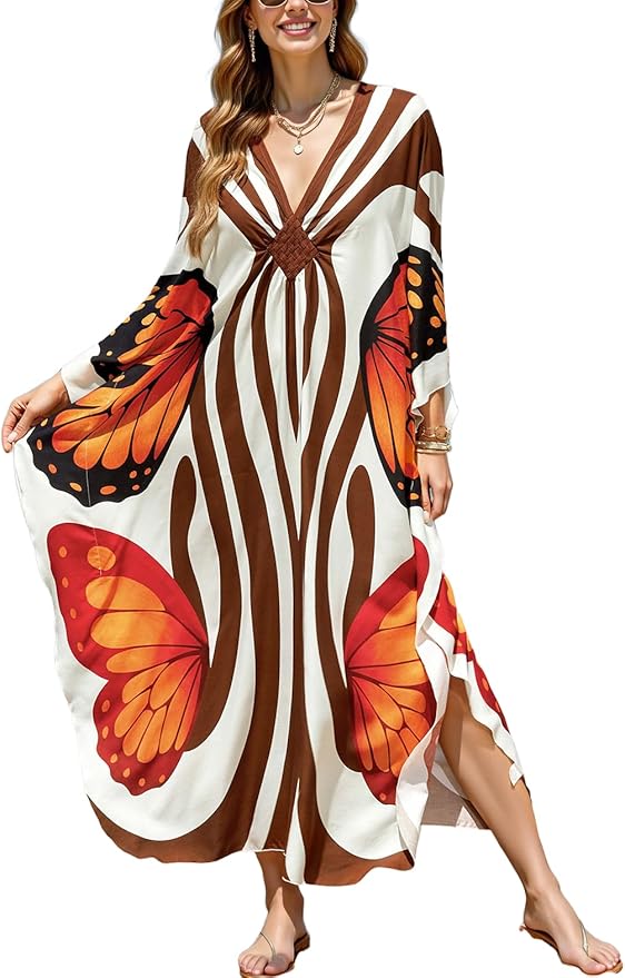 Mumu Dresses for Women Plus Size, Bohemian Kaftan Beach Cover Up Long Maxi Nightgown Soft Loungewear