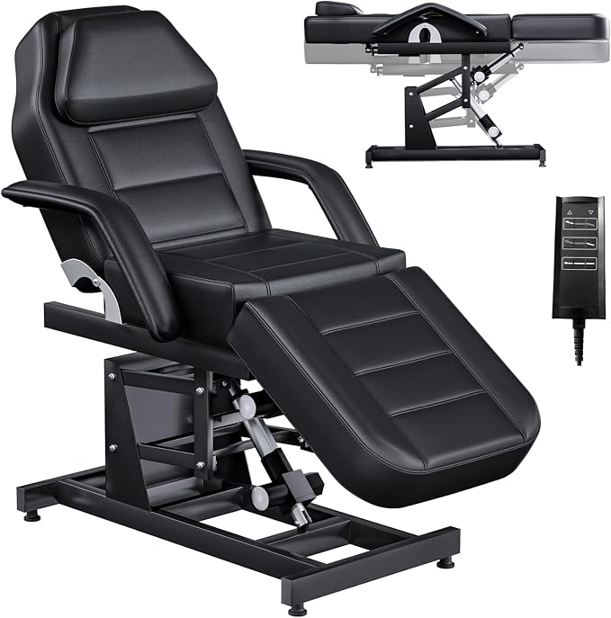 Fully Electric Massage Table with Lift, 1500lbs Capacity - Professional Adjustable Facial Bed for Estheticians, Spa & Waxing, Heavy-Duty 550lbs Capacity 2r1 (Black - Fully)