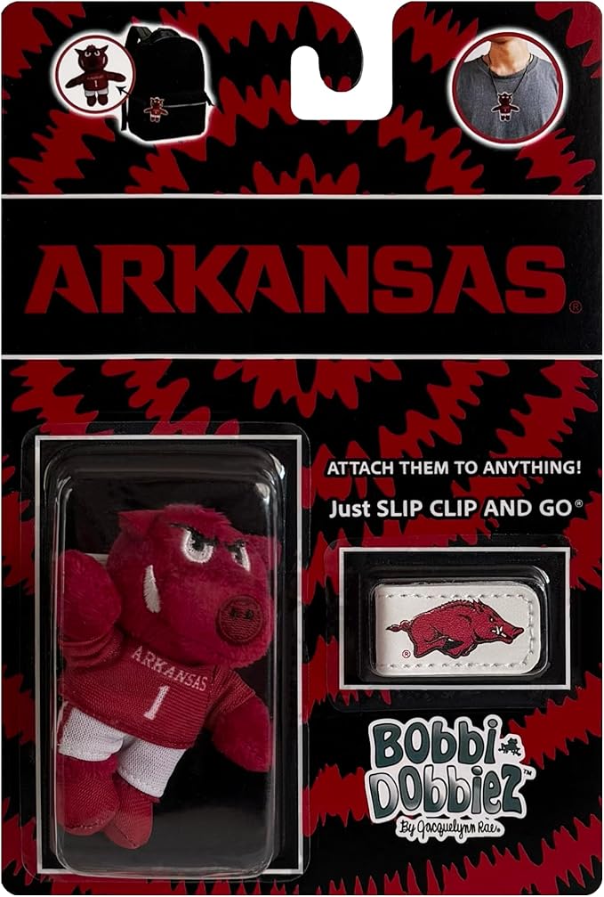 Bobbi-Dobbiez Attachable Plushie University of Arkansas Big Red Mascot – Attaches to Backpacks, Bags, Shoes, Water Bottles, and More