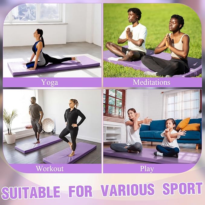 Lyrow 3 Inch Thick Yoga Mat, 72 x 24 Inch Cushioned Foam Floor Mat with Carry Strap, Non Slip PU Leather Workout Pad for Pilates, Stretching, Restorative Yoga and Home Gym