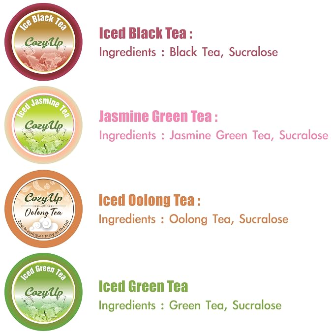 Cozy Up Iced Sweet Tea Variety Pack, 36 Count - Compatible with Keurig Brewers, Includes Sweetened Black, Green, Jasmine Green & Oolong Black Tea - Single Serve Pods for Brew Over Ice