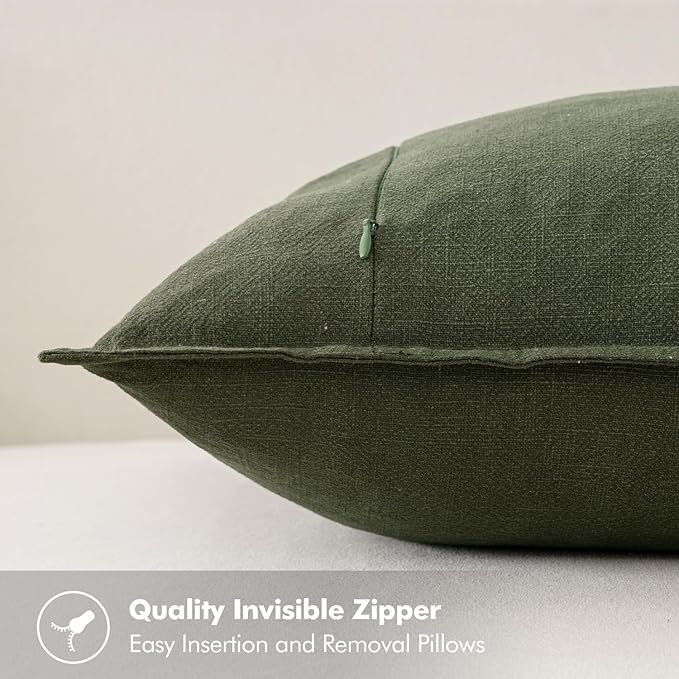 MIULEE Decorative Linen Lumbar Pillow Covers 12x20 Inch Dark Olive Green | Boho Farmhouse Neutral Couch Throw Pillows for Bed, Pack of 2 Accent Modern Pillowcases, Sofa Livingroom Home Decor
