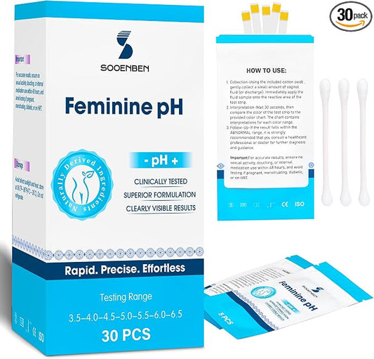 At-Home Vaginal pH Test Kit: 30 Strips + 30 Individually Wrapped Swabs - Fast & Accurate Feminine Health Monitoring for pH Balance, BV & Yeast Infection - Professional Grade