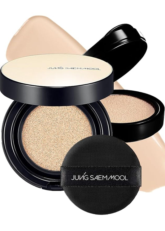 JUNG SAEM MOOL Essential Skin Nuder Longwear Cushion 0.98 Fl Oz, Refill Included, 24H Lasting Cushion Foundation with High Coverage, Semi-Matte Natural Finish, Korean Foundation Makeup (Fair Light)