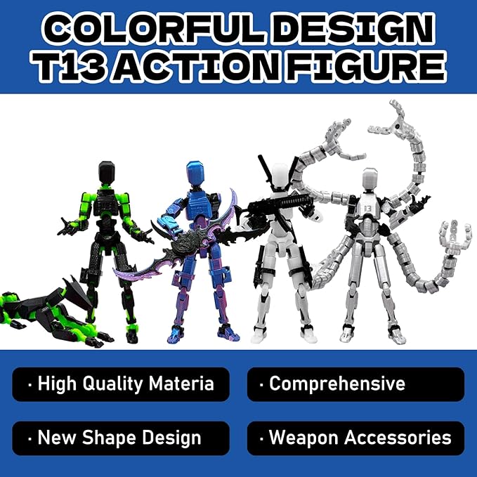 5PCS T13 Action Figure Set | Pre-Assembled 3D Printed Titan and Robo Figures | Highly Articulated Robot Toys with Interchangeable Accessories | Perfect for Collectors and Hobbyists (Rainbow)