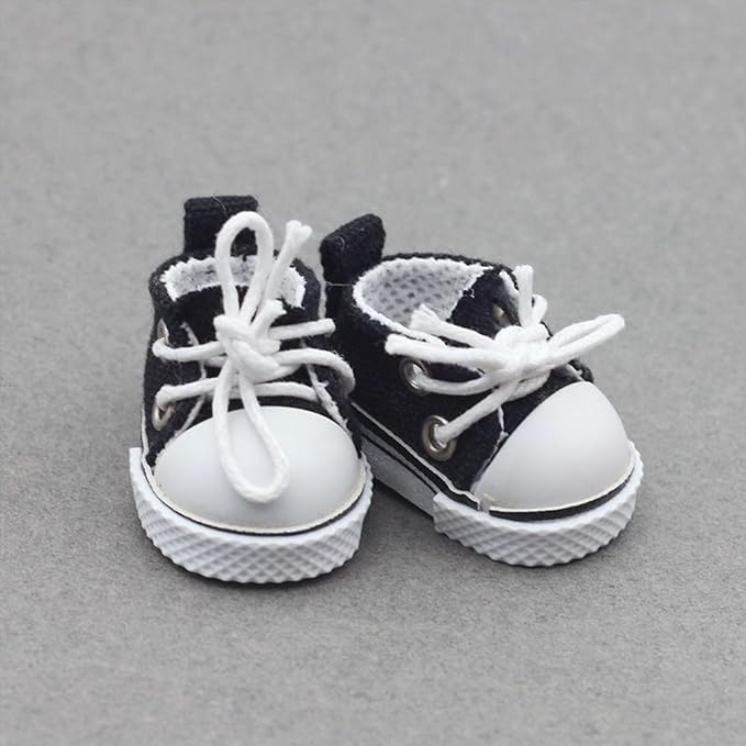 2 Pairs 17cm Doll Shoes, Lace-Up Canvas Sneakers Mini Shoes for 17cm Dolls, Fingerboard Shoes, Mini Finger Shoes, Clothing Accessory for 6.7in Dolls (Black & White)