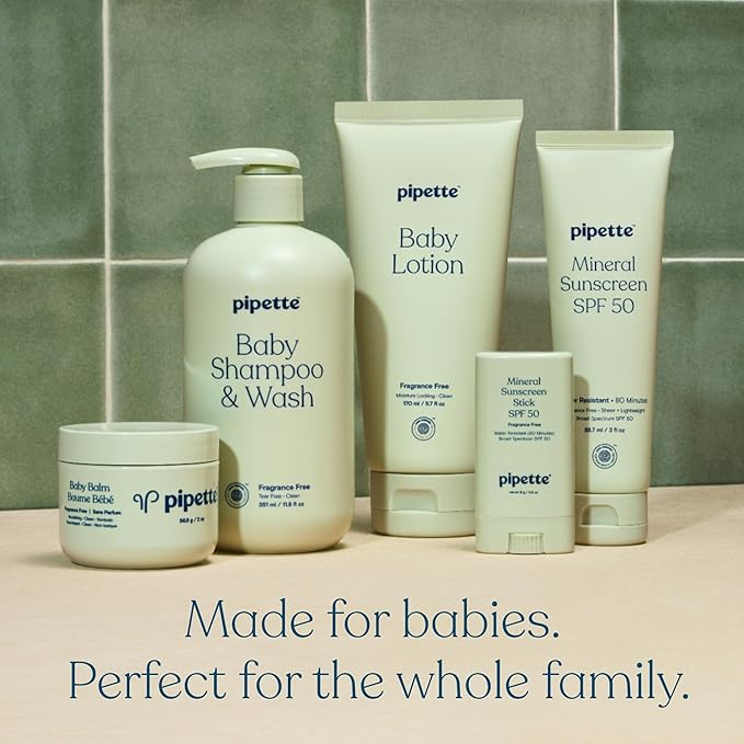 Pipette Fragrance Free Wash and Lotion Duo, Pack of 2, Fragrance Free Baby Shampoo and Body Wash, Unscented Lotion for Newborns, Sensitive Skin, and Kids, Tear-Free Bath Time, Hypoallergenic