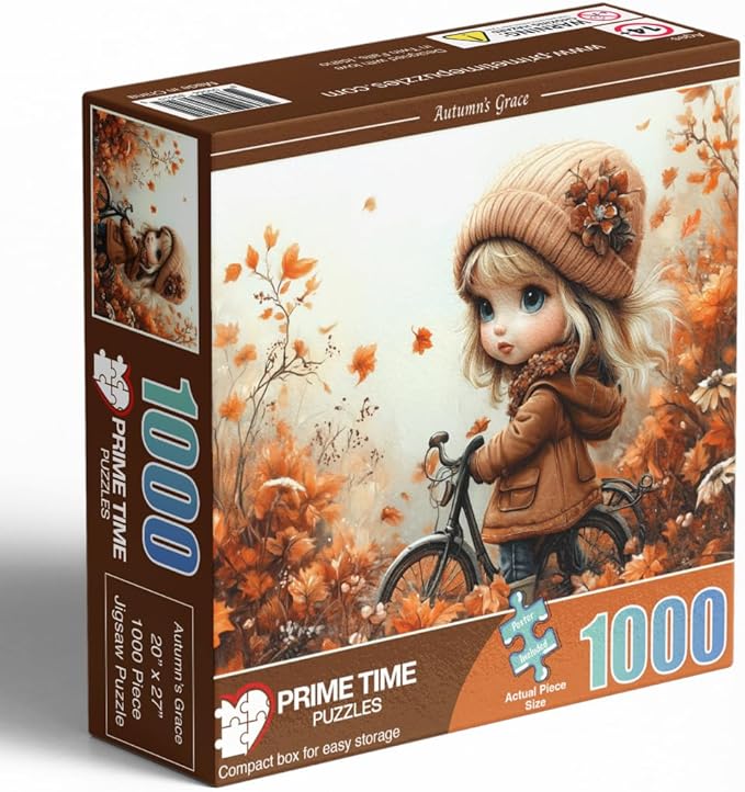 1000 Piece Jigsaw Puzzle for Adults - Cute Girl with Bicycle in Colorful Fall Leaves and Flowers - Challenging Puzzle Perfect for Game Nights - 20x27 inches (Autumn's Grace)