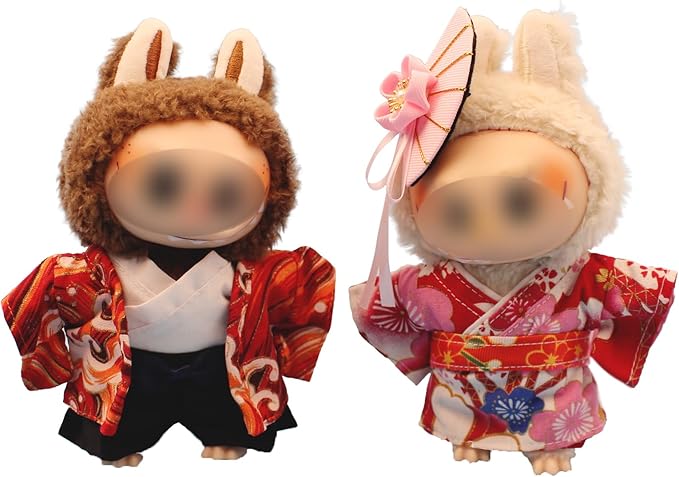 17cm Handmade Doll Clothes for Labubu,Japanese Kimono Couple Doll Outfits, Exquisite Party Decoration Outfits with Traditional Edo Style