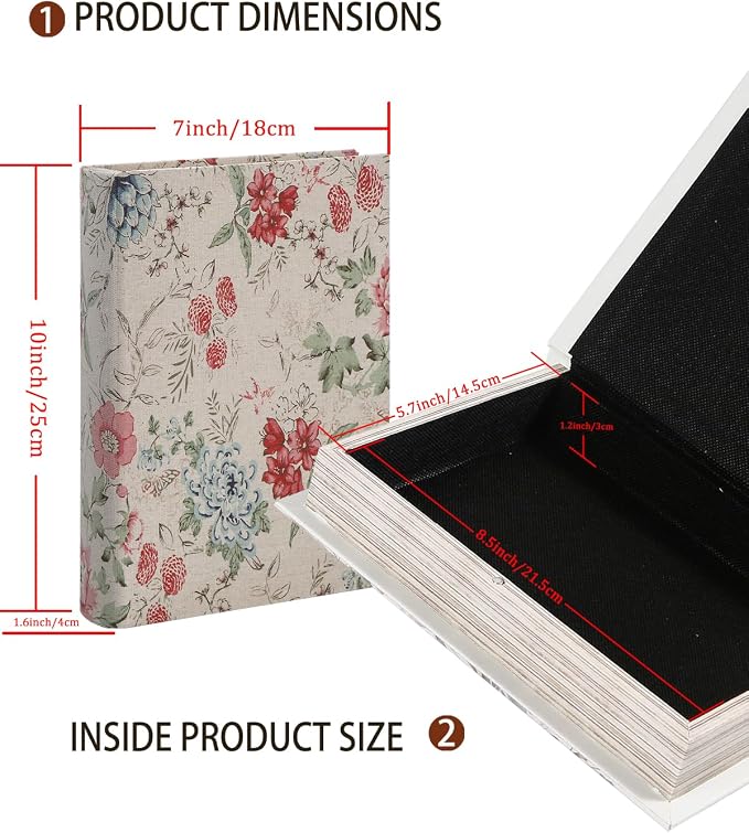 Decorative Wooden Book Box - Vintage Faux Book Boxes for Home Decor, Secret Storage with Magnetic Closure, Antique Style, Floral Linen Cover, Perfect for Home Office Bookshelf, 10x7x1.6 Inches