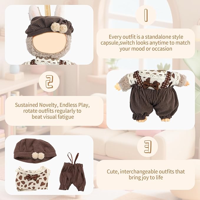 Coolcandy 17cm Doll Clothes for Doll, Fashionable Dolls Outfit with Accessories Suit, Stylish Adorable Dolls Clothes Set, Soft Fabric, Detailed Stitching(Doll Not Included)