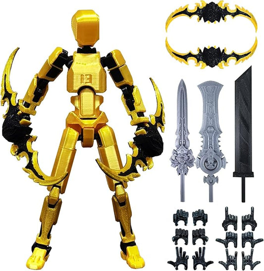 T13 (Assembly Completed) 3D Printed Action Figure,Dummy 13 Robot Action Figure, T13 Collectible Action Figure Articulated, for Collectors Desktop Decorations, muñeco de acción (Gold Black)