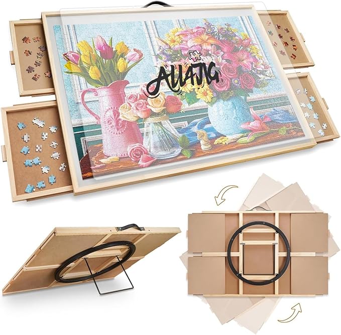 ALL4JIG 2000 Pieces 2-in-1 Tilting & Rotating Puzzle Board, 40.16" x 28.5"Adjustable Angle Puzzle Board with 4 Drawers & Clear Protective Cover, Birthday Gift for mom