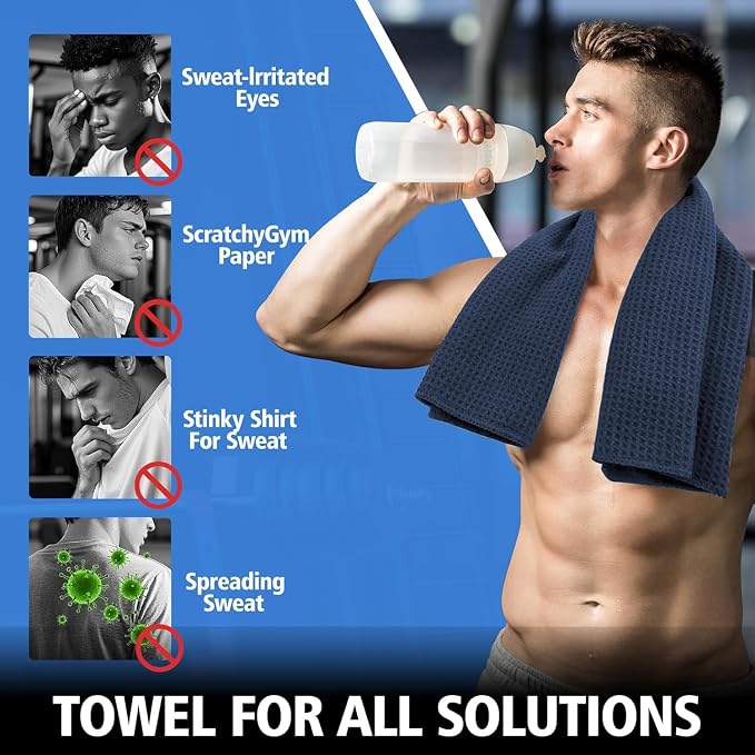 Microfiber Gym Towels for Working Out, Quickly Dry Yoga Towels for Men & Women Tennis, 16 Inch x 27 Inch, 6 Pack, Navy Blue