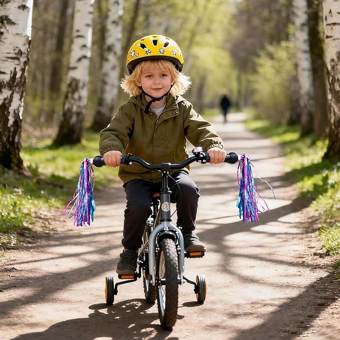 PLATT Kid's Bicycle Handlebar Streamers Colorful Ribbons Tassel for Girls Boys Bicycle Handlebar Scooter Handgrip (shiny blue purple 1Pair)