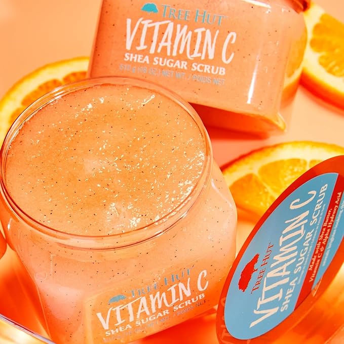 Tree Hut Vitamin C Shea Sugar Scrub, Mothers Day Gifts, Exfoliating Body Scrub Removes Dead, Dry Skin for a Soft & Hydrated Feel, Nourishing Essential Body Care, 18 fl oz.
