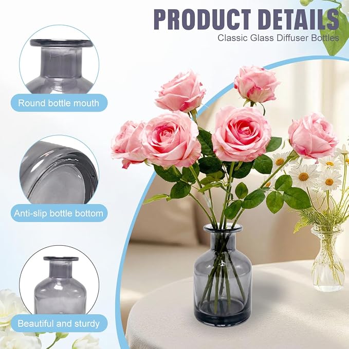 1Pcs 150ml/5oz Empty Glass Diffuser Bottle Aromatherapy Jar Container Fragrance Accessories Use with Essential Oils Replacement Diffusers Reed Sticks DIY Crafts Decor Gray