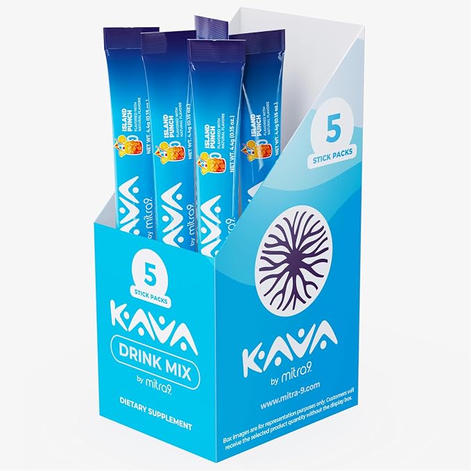 Mitra9 Kava Drink Mix | Island Punch | 5 Stick Packs | Kava Root Extract Powder for Relaxation & Stress Relief | Non-Alcoholic, Zero Calorie | Single-Serve Packets