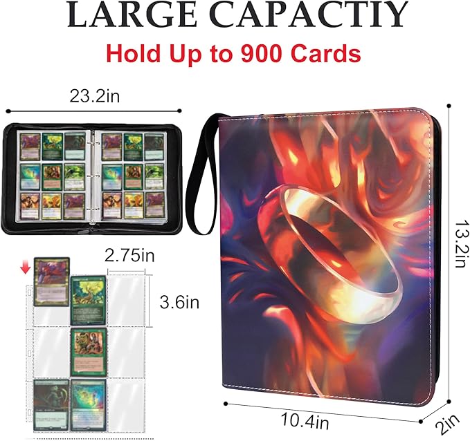 900 Pockets Trading Card Binder for MTG/YGO/TCG Cards,Portable Waterproof Card Storage Bag with Removable Sleeves, Card Book for Magic the Gathering Lord of the Rings