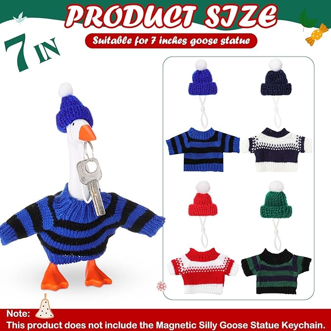 4 Set 7 Inch Mini Desk Goose Knitted Outfits Magnetic Goose Key Holder Multiple Colors Clothes for Magnetic Duck Statue Desk Key Holder Decor(Dark Stripes)
