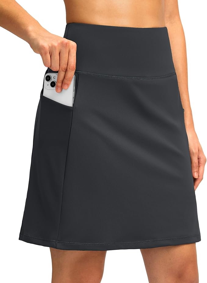 Women's 18" Skorts with 4 Side Pockets High Waisted Long Golf Skirt | Soft, Lightweight, Stretch, Breathable, Mesh Built-in Shorts, Athletic, Tennis, Dressy, Casual