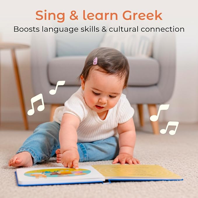 Cali's Books Greek Nursery Rhymes - Bilingual Children's Books, USB C Rechargeable, Interactive Musical Book for Baby, Toddlers, Bilingual Baby Books, Greek for Kids