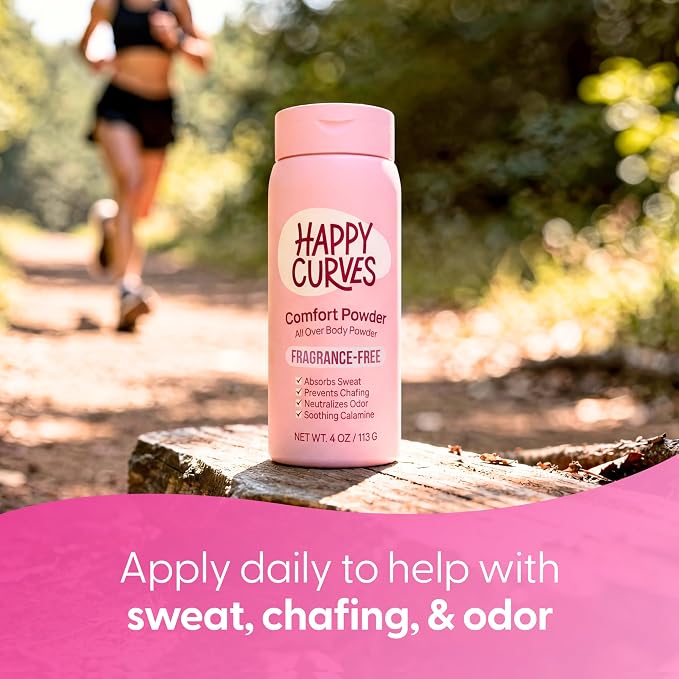 HAPPY CURVES Fragrance-Free Anti-Chafe Stick & Talc-Free Comfort Powder Bundle - Complete Sensitive Skin Chafe & Odor Defense for Women (Fragrance-Free)