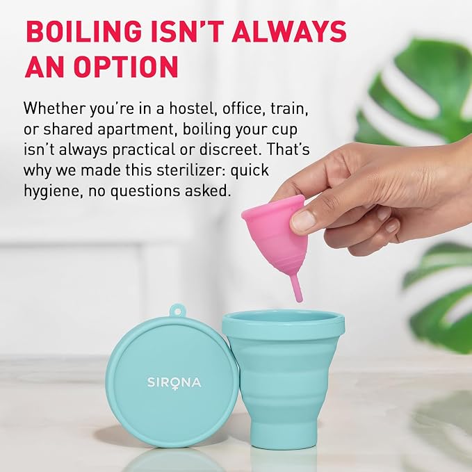 Sirona Menstrual Cups Container Foldable Sterilizing Silicone - 1 Unit | Microwave Friendly | Foldable Menstrual Cup Sterilizer | BPA Free and Non-Toxic | for Camping, Public Restrooms