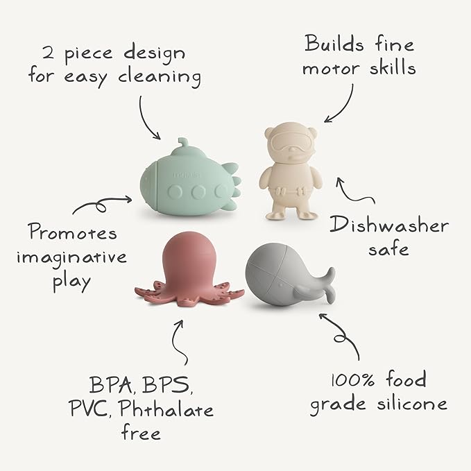 mushie Sealife Bath Toys Play Set for Toddlers | 100% Food Grade Silicone | Pack of 4