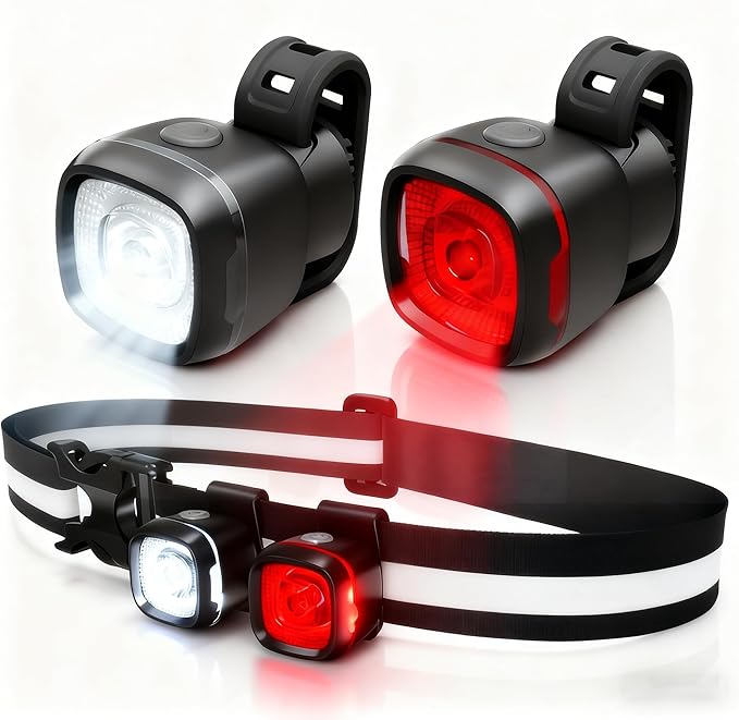 Bicycle Front and Rear Lights,Bike Light, Type-C Rechargeable, Flashing Light，Suitable for Night Riding, Cycling，Accessories for Bicycle，Headlight &Taillight for Girls Kids