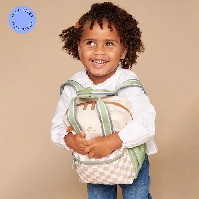 Itzy Ritzy Toddler Backpack - Daycare Bag - Features Adjustable Shoulder Straps, 2 Side Pockets & Spacious Interior with Wipeable Fabric Lining & Name Label, Checkerboard Backpack