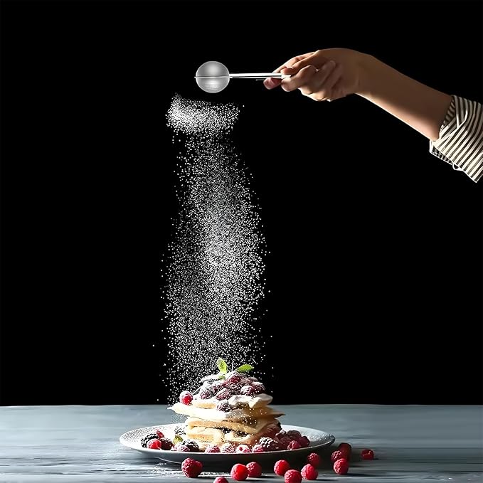 Powdered Sugar Shaker Duster Flour Sifter, Stainless Steel Fine Mesh Sifter and Operated Handle Flour Duster for Baking Sugar Tea Spices Strainers
