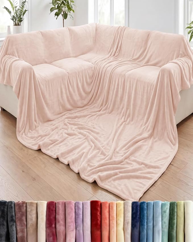 Ultra Soft Fleece Blanket Giant Blanket Size - Flannel Fleece Luxury Blanket - Lightweight for Couch Bed Chair - Thick, Warm and Breathable - All Season Cozy, Rosewater