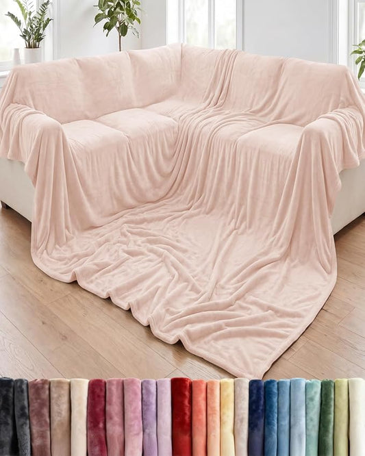 Ultra Soft Fleece Blanket Oversized King Size - Flannel Fleece Luxury Blanket - Lightweight for Couch Bed Chair - Thick, Warm and Breathable - All Season Cozy, Rosewater