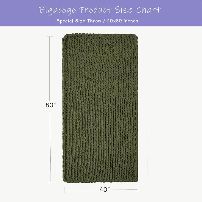 Bigacogo Chunky Knit Throw Blanket for Couch, 40x80 inches, Yellow Green | Hand Knit with Jumbo Chenille, Soft Breathable Cable Knit for Sofa Bed Living Room, Machine Washable, Gift for Mom Friend
