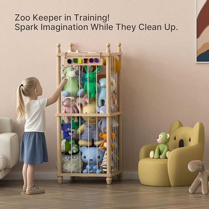 Stuffed Animal Storage, Wood Stuffed Animal Zoo Storage,3D Zoo Plaque Toy Organizer, Extra Large Capacity Plush Toy Cage,Stuffed Animal Holder,Gift for Nursery Playroom Kidroom Decor