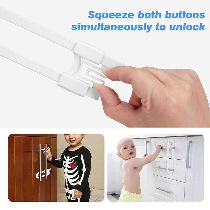 Vmaisi Baby Sliding Cabinet Locks - Adjustable U Shaped Child Safety Locks for Cabinets with Handles or Knobs, Childproof Latches for Kitchen Bathroom Storage Cupboards 4 Pack