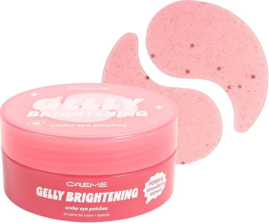 The Crème Shop Gelly Brightening Under Eye Patches, Hydrogel Eye Masks, Hydrating and Depuffing with PDRN & Strawberry Extract, Korean Skin Care, 60 Count (30 Pairs)
