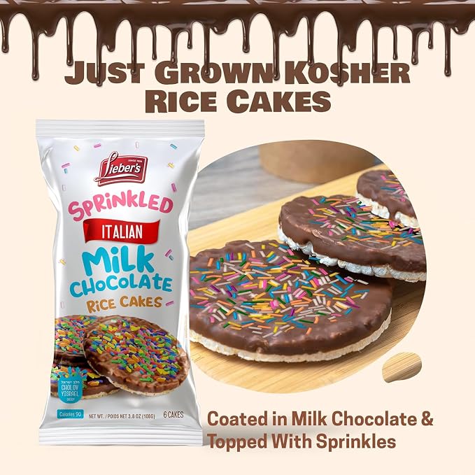 LIEBERS Sprinkled Topped Milk Chocolate Rice Cakes, Kosher Certified Dairy, Gluten Free Snack (pack of 3)