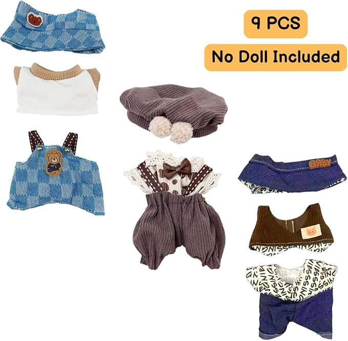 3 Set 17cm Doll Clothes - Clothes for Dolls Outfit, 9 Pcs Accessories for 17cm Dolls Clothes, Doll Accessorie, Doll Outfits, No Doll Included