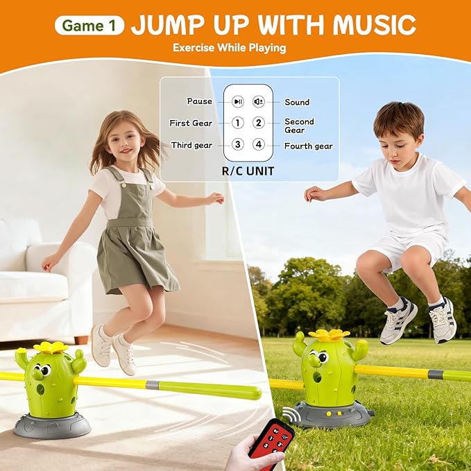 Cactus 4 in 1 Musical Jumping Toys, Toss Ring Game and Stomping Rocket Launcher for Kids Age 3-8, Baseball Sport Toy for Indoor & Outdoor Birthday Gifts for Toddler Boys & Girls (Cactus-C)