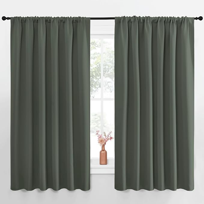 NICETOWN Blackout Curtains for Bedroom, Blackout Curtain Panels, Dark Mallard, 1 Pair, 70 by 63-inch, Window Treatment Energy Saving Thermal Insulated Solid Rod Pocket Blackout Drapes/Draperies