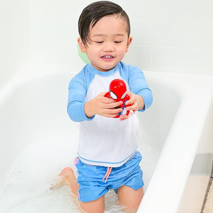 Marvel Spidey & Friends - Plus Avengers - 5 Piece Bath Squirter Bucket Set -Bath Toys for Baby and Toddlers - Includes Organizer Bucket - Store Bath Time Water Toy