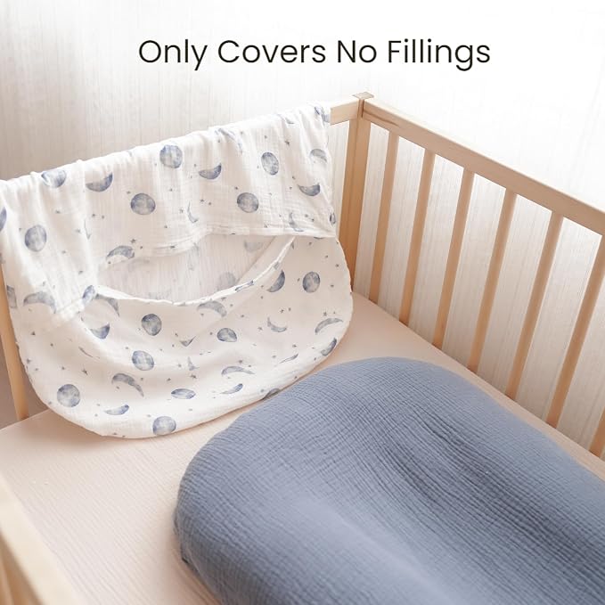 Konssy Muslin Baby Lounger Cover 2 Pack, 100% Cotton Newborn Lounger Cover, Soft and Breathable Baby Nest Slipcover for Boys Girls (Planet,Navy)