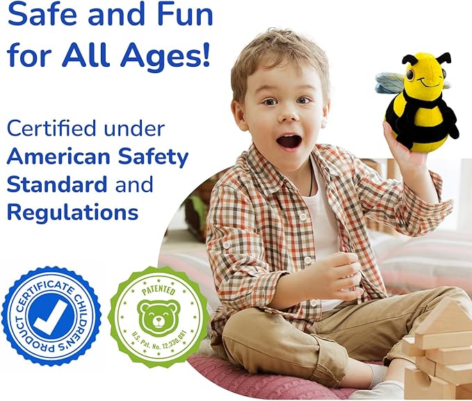 Plushie Bee - Reversible Stuffed Animal, Small Plushies - Soft & Cuddly Plushie - Sensory Toy, Eco Friendly, Educational - Egg to Bee - Kids Pushies - Coloring TAG - Gift for All Ages